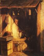 Alexandre Gabriel Decamps Turkish Merchant smoring in His shop oil on canvas